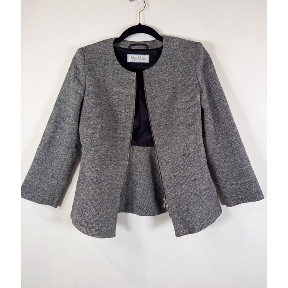 Max Mara Women Blazer Gray Tweed Full Zip Virgin Wool Silk Italian Jacket Size 2 - Picture 5 of 11